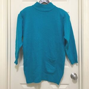 Paul Et Duffier Knit Sweater Lambswool Angora Mock Neck Turquoise 80s 90s Medium
